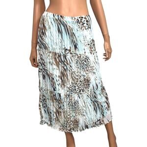 Animal Print Tiered Broomstick Maxi Skirt 14P Petite Boho Whimsy